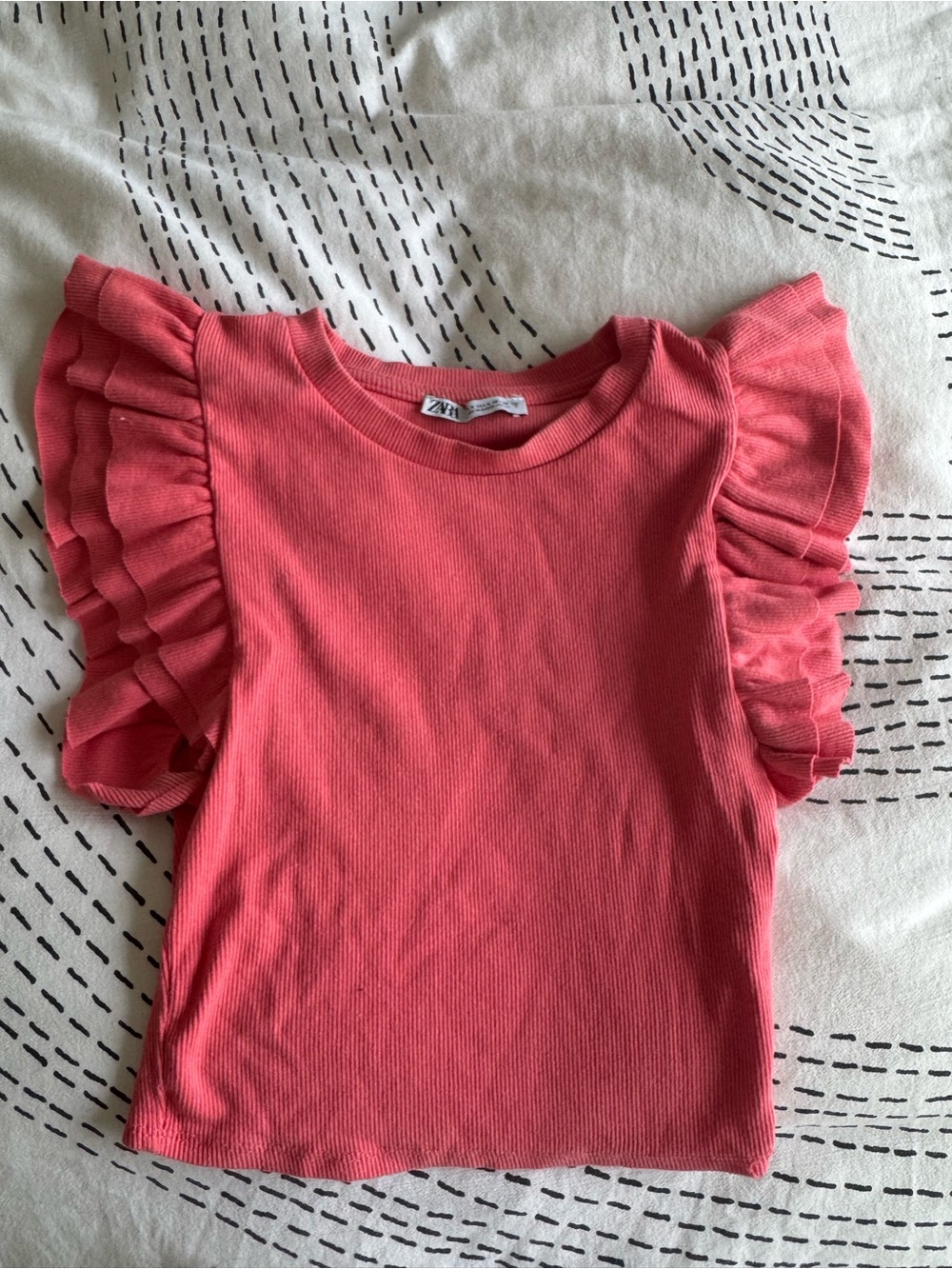 Zara Coral Ruffle Sleeve Top